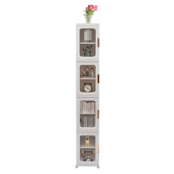 Boîte de rangement à 4 niveaux avec couvercle, boîtes de rangement pliables avec roulettes, 24,5 x 28,5 x 166 cm, 1 couvercle, blanc Boîte de rangement à 4 niveaux avec couvercle, boîtes de rangement pliables avec roulettes, 24,5 x 28,5 x 166 cm, 1 couvercle, blanc