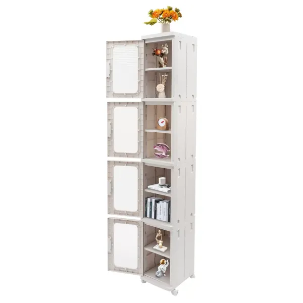 Boîte de rangement à 4 niveaux avec couvercle, boîtes de rangement pliables avec roulettes, 24,5 x 28,5 x 166 cm, 1 couvercle, blanc Boîte de rangement à 4 niveaux avec couvercle, boîtes de rangement pliables avec roulettes, 24,5 x 28,5 x 166 cm, 1 couvercle, blanc