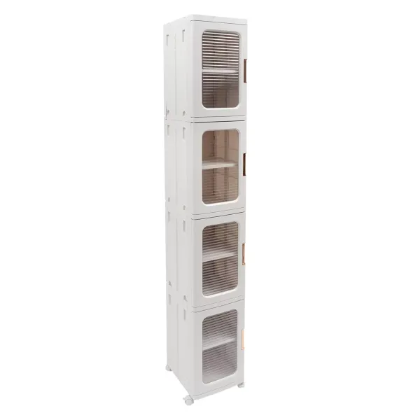 Boîte de rangement à 4 niveaux avec couvercle, boîtes de rangement pliables avec roulettes, 24,5 x 28,5 x 166 cm, 1 couvercle, blanc Boîte de rangement à 4 niveaux avec couvercle, boîtes de rangement pliables avec roulettes, 24,5 x 28,5 x 166 cm, 1 couvercle, blanc