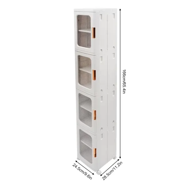 Boîte de rangement à 4 niveaux avec couvercle, boîtes de rangement pliables avec roulettes, 24,5 x 28,5 x 166 cm, 1 couvercle, blanc Boîte de rangement à 4 niveaux avec couvercle, boîtes de rangement pliables avec roulettes, 24,5 x 28,5 x 166 cm, 1 couvercle, blanc